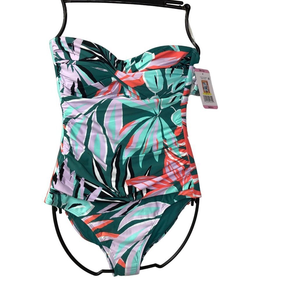 ANNE COLE FRONT‎ SHIRRED ONEPIECE UPF 50 SWIMSUIT SM NWT